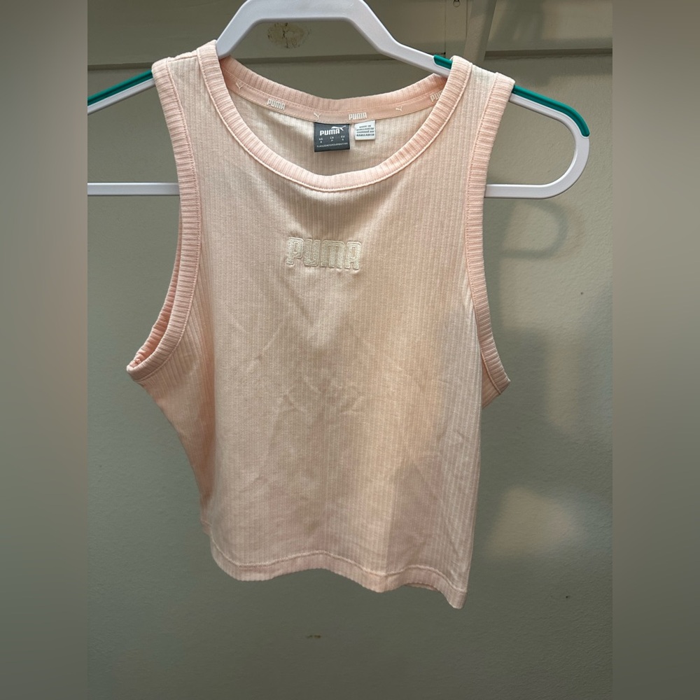 Puma Women's Light Pink Ribbed Crop Top Small